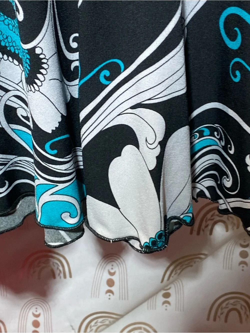Carol Rose Black Teal White Floral Maxi Skirt